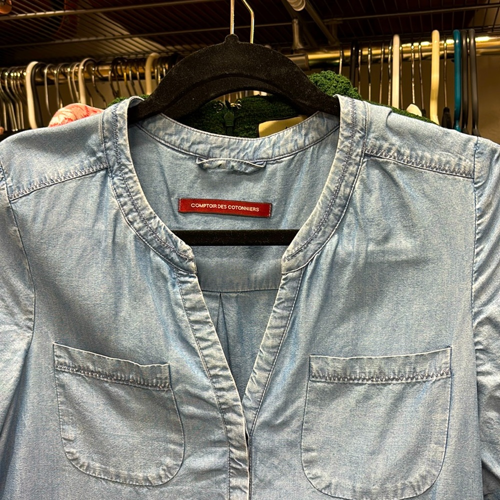 Comptoir des Cotonniers Chambray denim blue shirt dress Sz FR 36 US XS